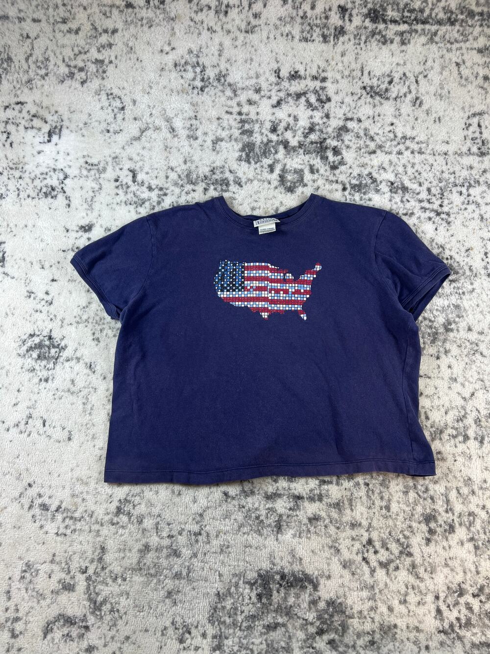 Vintage Basic Editions T-Shirt Mens XL Blue USA Flag Patriotic Graphic Print Y2K